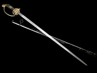 German Prussian Infantry Officer Sword Model 1889 Damascus Blade Named