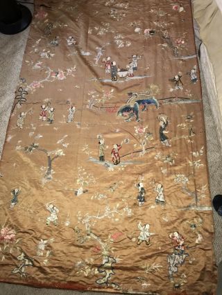 Large Antique Chinese Silk Embroidered Tapestry Panel 80 " X46 "