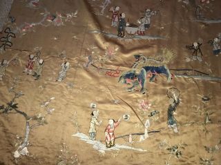 Large Antique Chinese Silk Embroidered Tapestry Panel 80 