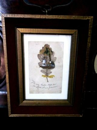 Rare Antique 19th C Miniature Framed Memento Mori Mourning Leaf Urn Willow Tree