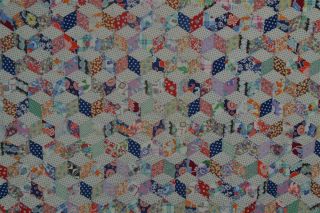 Antique Quilt Patchwork Hand Made 82x87 " Tumbling Blocks 1920