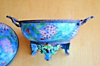 ANTIQUE CHINESE BRONZE CLOISONNE BOWL W/DRAGON FLOWER 2 HANDEL 3 FOOTS 10