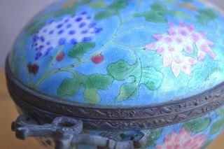 ANTIQUE CHINESE BRONZE CLOISONNE BOWL W/DRAGON FLOWER 2 HANDEL 3 FOOTS 6