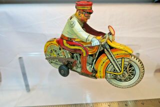 Tin Wind Up Marx Rookie Cop Police Motorcycle With Driver -