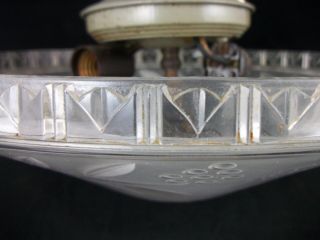 Vintage 30s Art Deco Chandelier Ceiling Light Fixture Antique Glass Shade Retro 6
