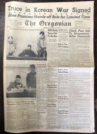 Truce In Korean War Signed The Oregonian July 27,  1953 Vintage
