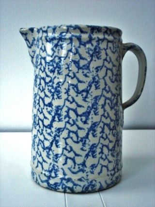 Blue Decorated Stoneware Pitcher With Different Handle