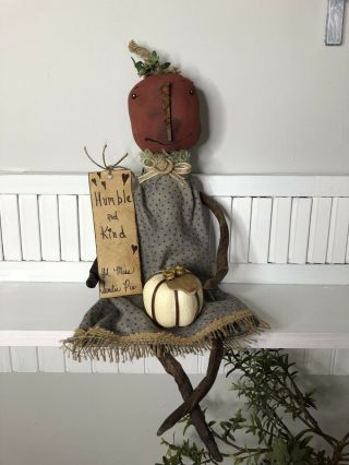 Primitive Folk Art Fall Halloween Primitive Pumpkin Doll Lil ' Miss Sweetie Pie 8