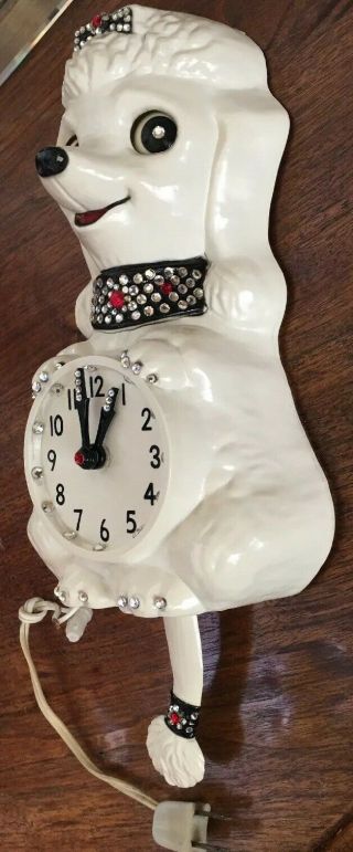 Mid Century 1960 ' s FRENCH POODLE Puppy KIT KAT CLOCK Cat Klock Moving Eyes Tail 6