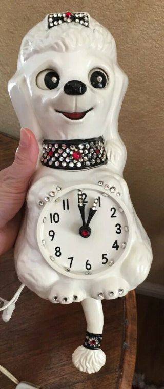 Mid Century 1960 ' s FRENCH POODLE Puppy KIT KAT CLOCK Cat Klock Moving Eyes Tail 8