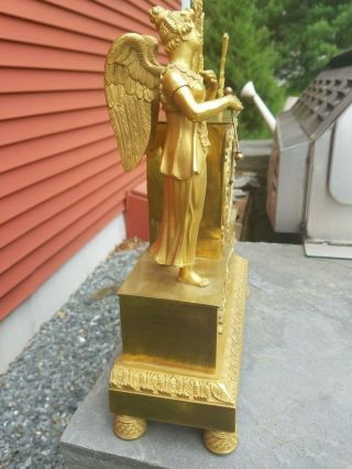 French Gilt Bronze Empire Clock Angel Ormolu Greek Goddess Nike Mythology Harp 6