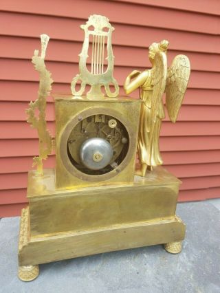 French Gilt Bronze Empire Clock Angel Ormolu Greek Goddess Nike Mythology Harp 7