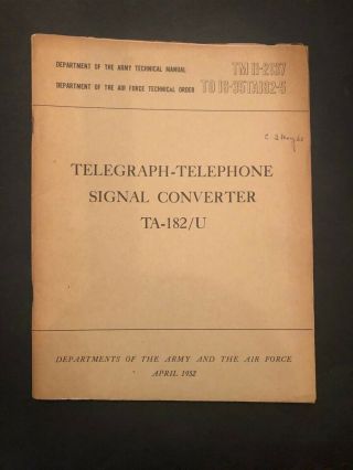 1952 Tm 9 - 2137 Telegraph - Telephone Signal Converter Ta - 182/u Korean War Era