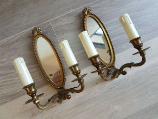 Vintage French Style Ornate Brass Mirror Wall Sconce