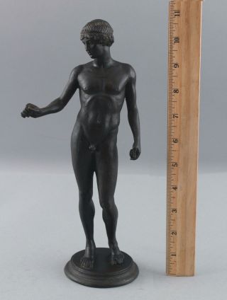 19thC Antique Grand Tour,  Greek Classical Nude Man Bronze Sculpture NR 2