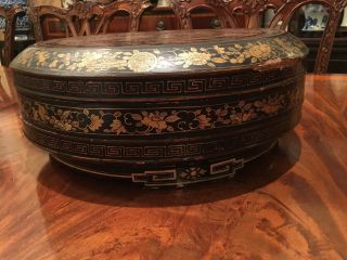 A Rare and Large Chinese Antique Sweetmeat Lacquer Box with Gilt,  Marked. 11