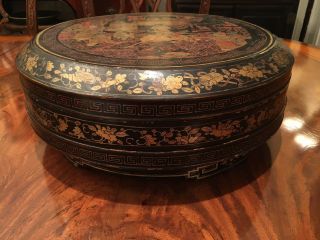 A Rare and Large Chinese Antique Sweetmeat Lacquer Box with Gilt,  Marked. 2