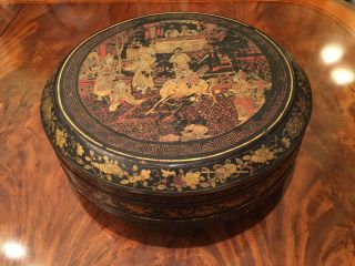 A Rare and Large Chinese Antique Sweetmeat Lacquer Box with Gilt,  Marked. 3