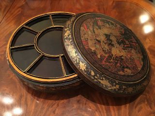 A Rare and Large Chinese Antique Sweetmeat Lacquer Box with Gilt,  Marked. 4