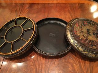 A Rare and Large Chinese Antique Sweetmeat Lacquer Box with Gilt,  Marked. 8