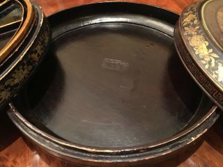 A Rare and Large Chinese Antique Sweetmeat Lacquer Box with Gilt,  Marked. 9