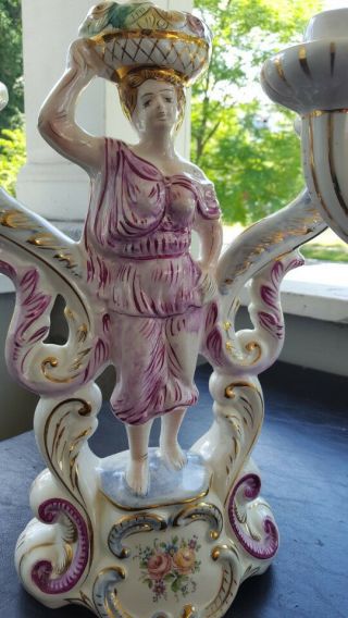 Antique Italian Capodimonte Porcelain Candlesticks 4 Candle Places Total