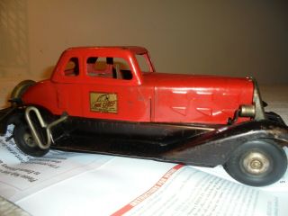 Vintage Toy Fire Chief Mechanical Car,  Large Steel Wind Up York Usa