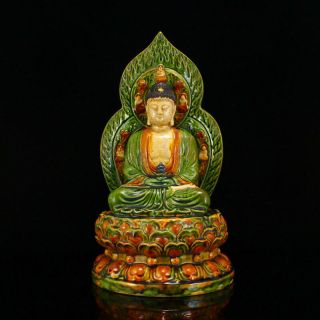Chinese Tang Sancai Porcelain Siddhartha Buddha Statue