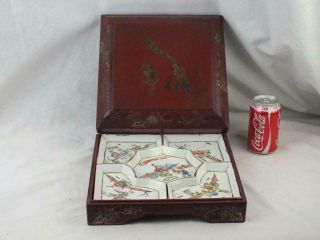 Good 5 Piece Antique Chinese Porcelain Supper Set In Lacquer Box