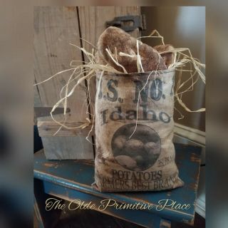 Primitive Vintage Potato Sack With Potatoes