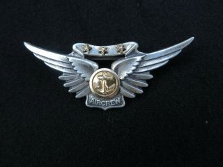 Ww2 Us Navy Air Aircrew Wings Sterling Silver 3 Combat Stars Pin 2 " Meyer 9.  5 G
