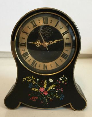 Vintage Black 5 " Tall Reuge “petite Neuchateloise” Alarm Desk Clock Music Box