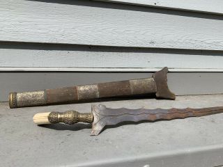 Antique Indonesian Kris Knife Dagger Sword With Scabbard 10