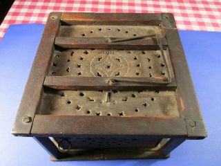 Antique Primitive Punched Tin Foot Bed Warmer Or Sleigh Heater