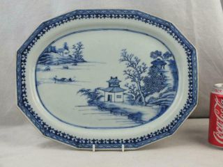 13 " 18th C Chinese Porcelain Blue And White Landscape Shaped Platter
