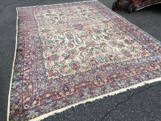 Auth: Antique Persian Rug 30 ' s Kirman Ivory Chic Sleek Distressed Beauty NR 8