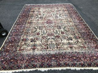 Auth: Antique Persian Rug 30 ' s Kirman Ivory Chic Sleek Distressed Beauty NR 9