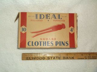 vtg IDEAL brand wooden Clothes Pins Old Stock w/Box Forster Mfg Strong Maine 10