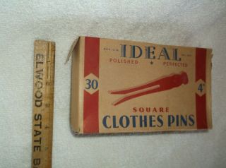 vtg IDEAL brand wooden Clothes Pins Old Stock w/Box Forster Mfg Strong Maine 11