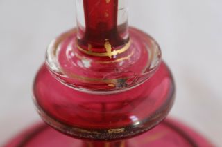 ANTIQUE BOHEMIAN MOSER CRANBERRY GLASS Gold Hand paint LUSTER PAIR MANTLE PRISMS 10