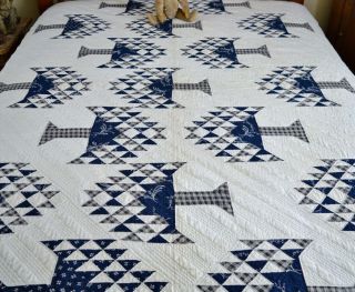 Antique Hand Stitched 1800s Tree of Life Quilt Rare Blue 8