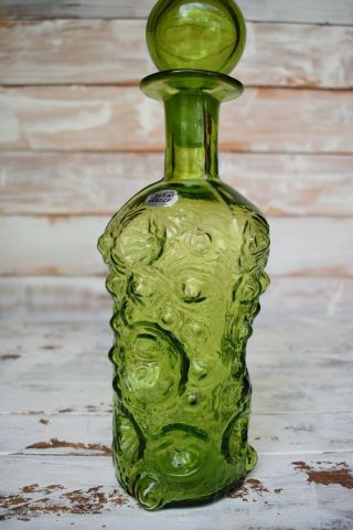 Vintage Blenko Green Glass Decanter 2