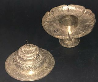 Fine Chinese Tibetan Solid Silver Embossed Cup Bowl Stand