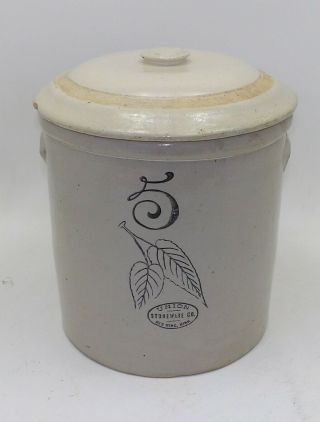 Antique / Vintage 5 Red Wing Crock 5 Gallon Union Stoneware With Lid Birch Leaf