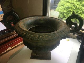 Htf Antique Cast Iron Garden Urn Very Ornate 2 Handled 3
