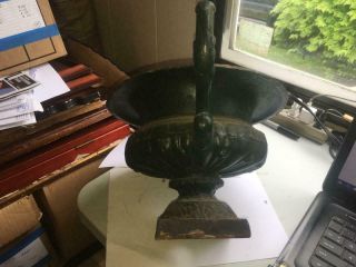 HTF ANTIQUE CAST IRON GARDEN URN VERY ORNATE 2 HANDLED 3 9