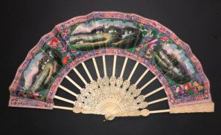Chinese Deep Carved View Landscape Figral 100 Faces Scenes Telescopic Fan