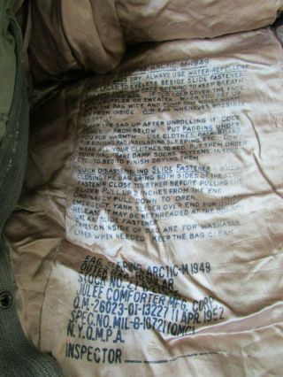 Vintage US Military Down Filled Mummy Arctic Sleeping Bag M - 1949 April 11 1952 6