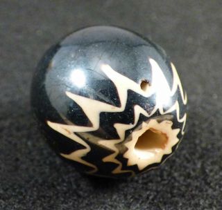 Large Old Chevron Indian Trade Bead Black White Venetian 1800 