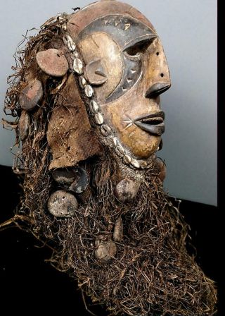 Old Tribal Igbo Fetish Mask With Raffia - - Nigeria BN 44 3